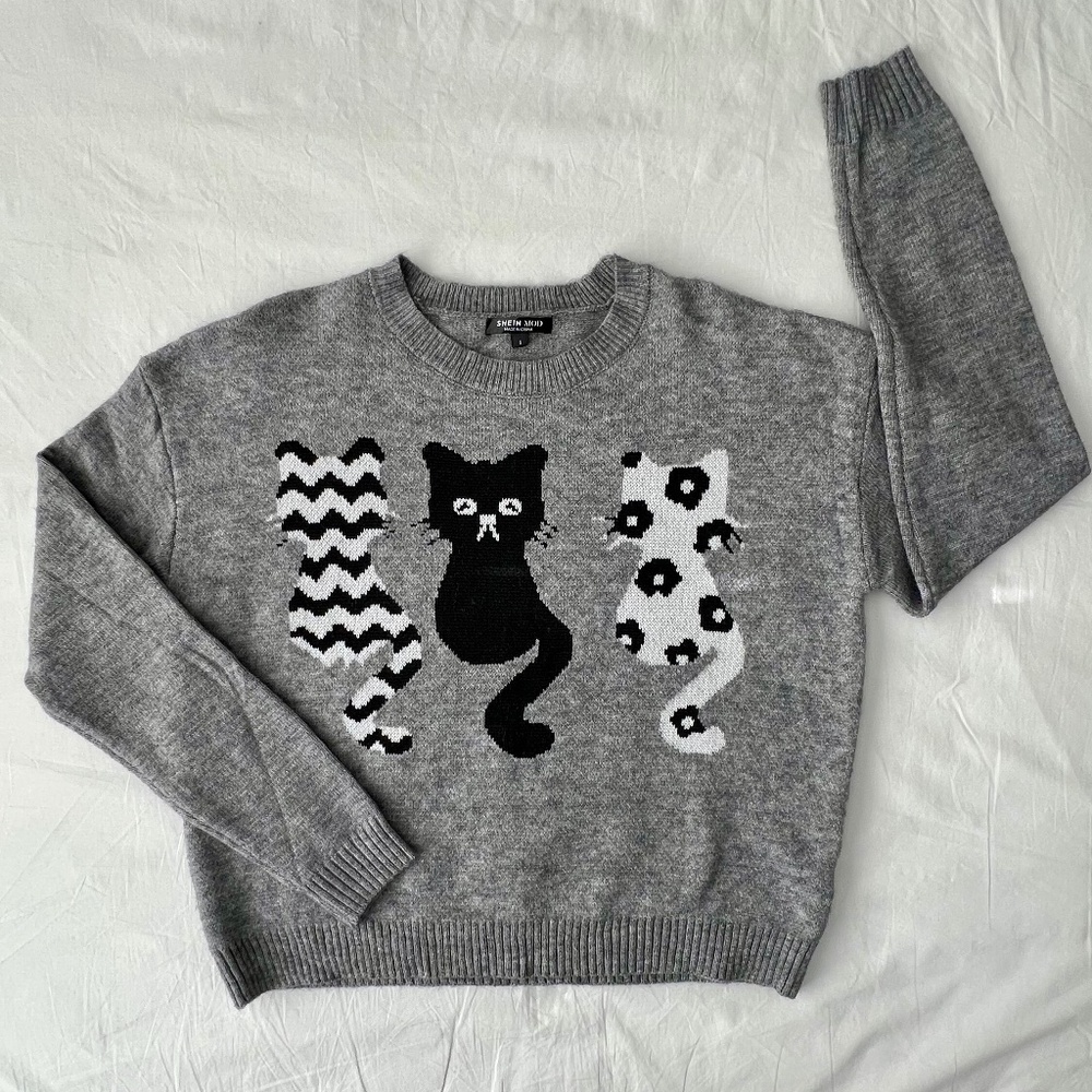 Cat Pattern Drop Shoulder Sweater - Picture 5 of 8